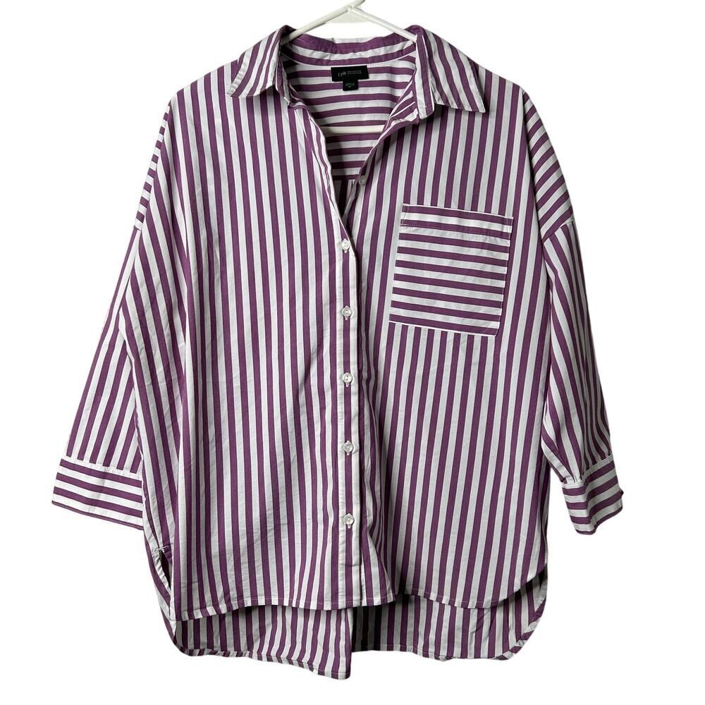 J. Jill Womens Shirt Wearever Striped Button Up Medium Purple White